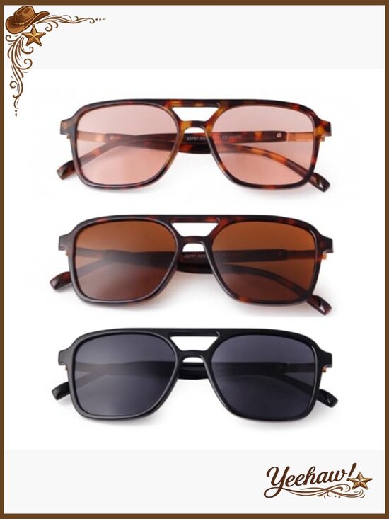 Retro Aviator Sunglasses Lightweight UV400 Protection Double Bridge Square main image 5
